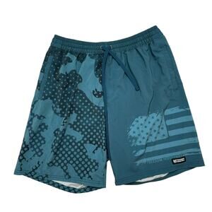 FREEDOM INDUSTRIES Teal Camo American Flag Lined Board Shorts Swim Sz XL Hybrid